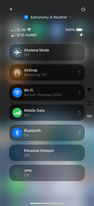 iOS 18 control center connectivity options