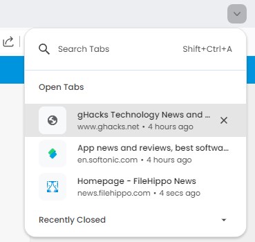 Google Chrome's tab search feature