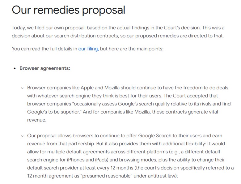 Google suggests alternative remedies in the lawsuit against the DoJ