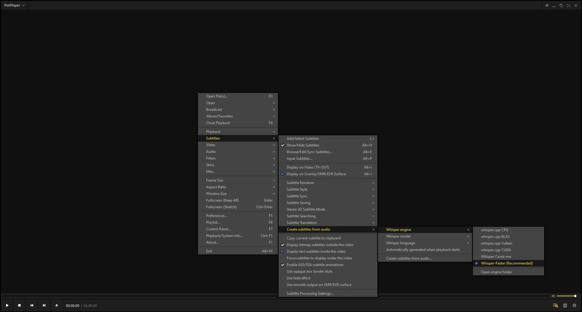 PotPlayer supports automatic subtitle generation