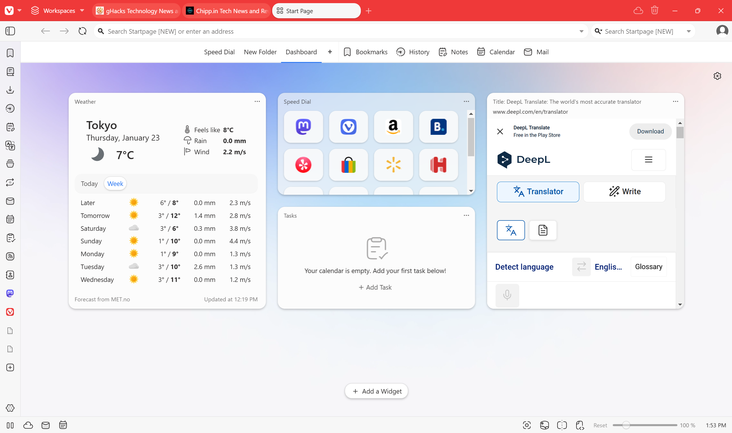 Vivaldi weather widget