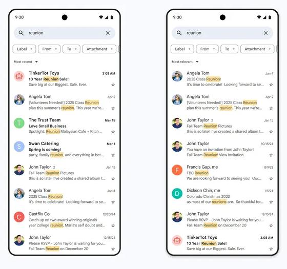 Gmail's new search feature filters mails by relevance over recency